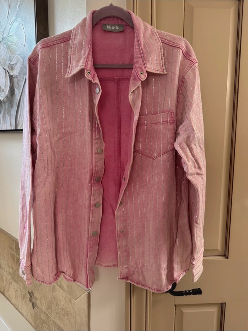 Pink Embellished Rhinestone Denim Jacket